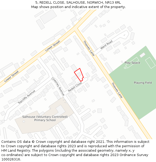 5, REDELL CLOSE, SALHOUSE, NORWICH, NR13 6RL: Location map and indicative extent of plot