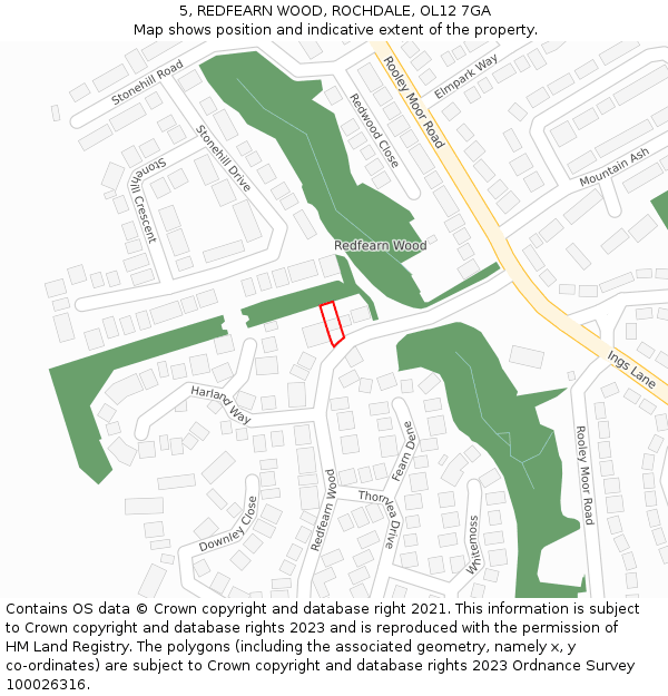 5, REDFEARN WOOD, ROCHDALE, OL12 7GA: Location map and indicative extent of plot