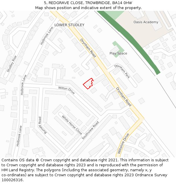 5, REDGRAVE CLOSE, TROWBRIDGE, BA14 0HW: Location map and indicative extent of plot