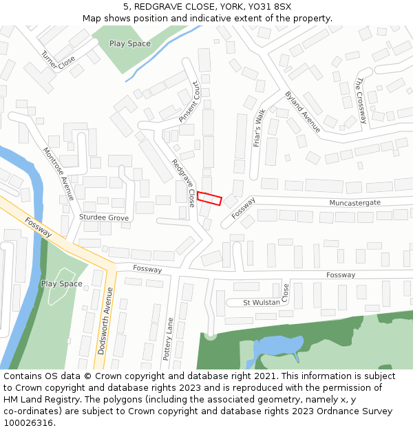 5, REDGRAVE CLOSE, YORK, YO31 8SX: Location map and indicative extent of plot