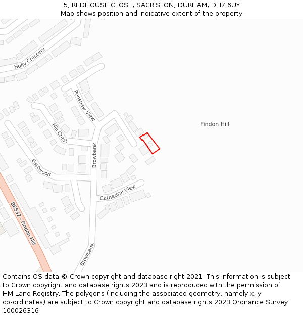 5, REDHOUSE CLOSE, SACRISTON, DURHAM, DH7 6UY: Location map and indicative extent of plot