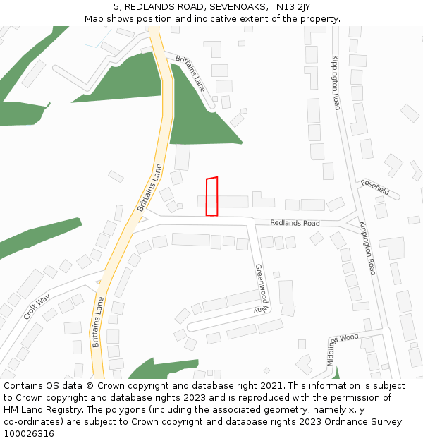 5, REDLANDS ROAD, SEVENOAKS, TN13 2JY: Location map and indicative extent of plot