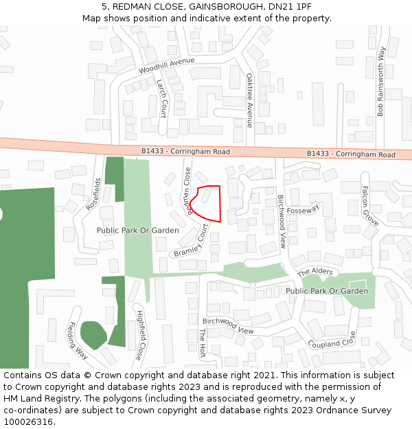 5, REDMAN CLOSE, GAINSBOROUGH, DN21 1PF: Location map and indicative extent of plot