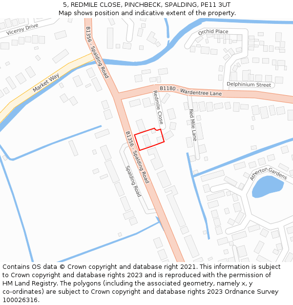 5, REDMILE CLOSE, PINCHBECK, SPALDING, PE11 3UT: Location map and indicative extent of plot