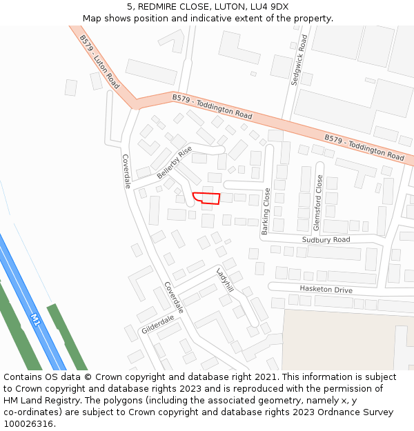 5, REDMIRE CLOSE, LUTON, LU4 9DX: Location map and indicative extent of plot