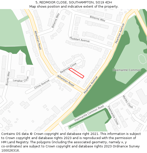 5, REDMOOR CLOSE, SOUTHAMPTON, SO19 4DH: Location map and indicative extent of plot