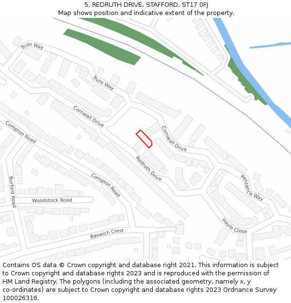 5, REDRUTH DRIVE, STAFFORD, ST17 0FJ: Location map and indicative extent of plot