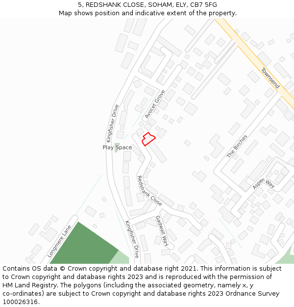 5, REDSHANK CLOSE, SOHAM, ELY, CB7 5FG: Location map and indicative extent of plot