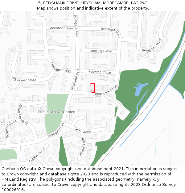 5, REDSHANK DRIVE, HEYSHAM, MORECAMBE, LA3 2WF: Location map and indicative extent of plot