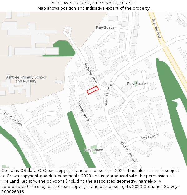 5, REDWING CLOSE, STEVENAGE, SG2 9FE: Location map and indicative extent of plot