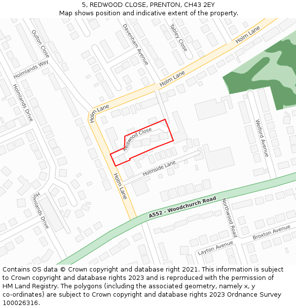 5, REDWOOD CLOSE, PRENTON, CH43 2EY: Location map and indicative extent of plot