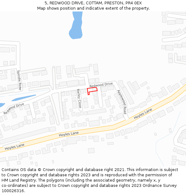 5, REDWOOD DRIVE, COTTAM, PRESTON, PR4 0EX: Location map and indicative extent of plot