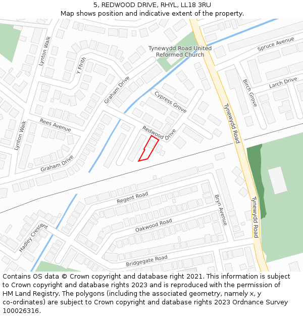 5, REDWOOD DRIVE, RHYL, LL18 3RU: Location map and indicative extent of plot