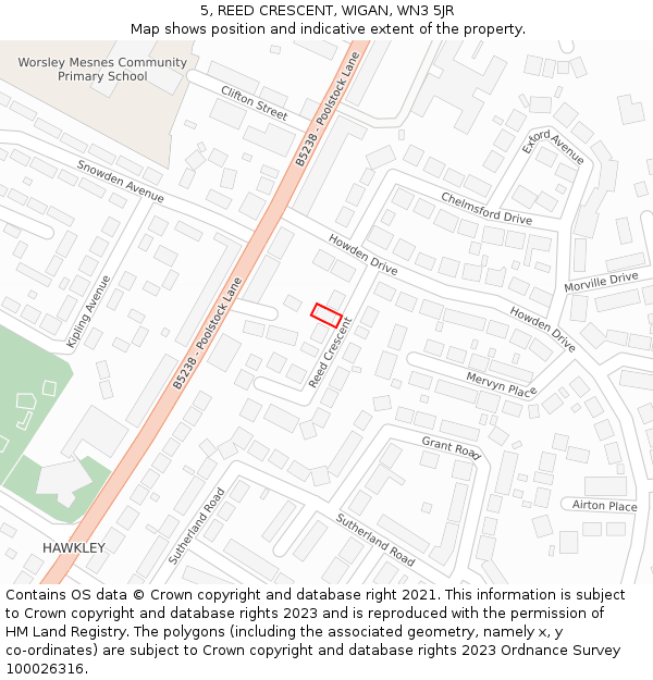 5, REED CRESCENT, WIGAN, WN3 5JR: Location map and indicative extent of plot