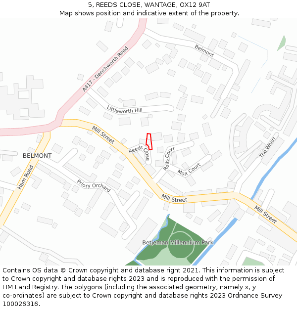 5, REEDS CLOSE, WANTAGE, OX12 9AT: Location map and indicative extent of plot