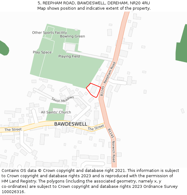 5, REEPHAM ROAD, BAWDESWELL, DEREHAM, NR20 4RU: Location map and indicative extent of plot