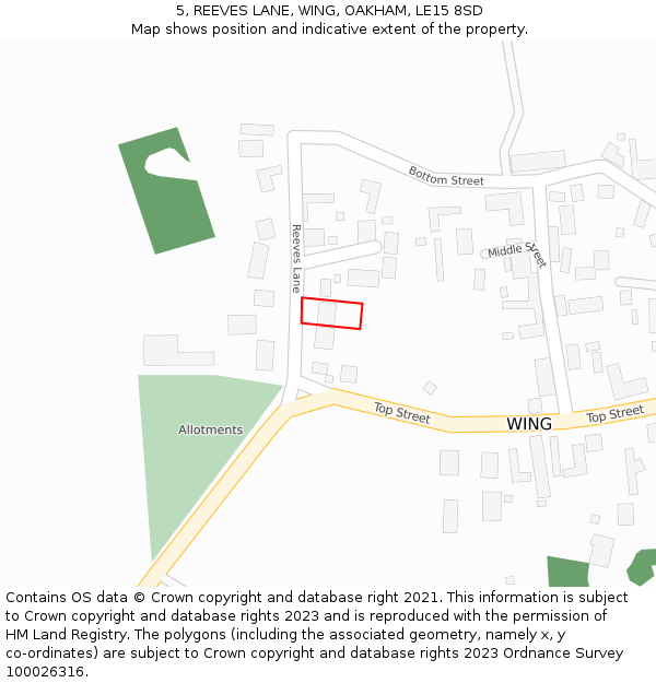 5, REEVES LANE, WING, OAKHAM, LE15 8SD: Location map and indicative extent of plot