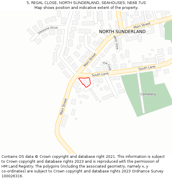 5, REGAL CLOSE, NORTH SUNDERLAND, SEAHOUSES, NE68 7US: Location map and indicative extent of plot