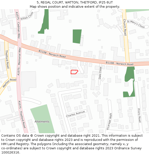 5, REGAL COURT, WATTON, THETFORD, IP25 6UT: Location map and indicative extent of plot