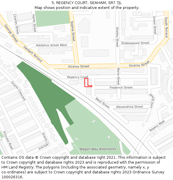 5, REGENCY COURT, SEAHAM, SR7 7JL: Location map and indicative extent of plot