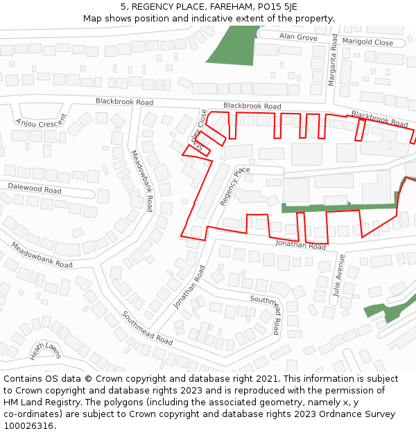 5, REGENCY PLACE, FAREHAM, PO15 5JE: Location map and indicative extent of plot