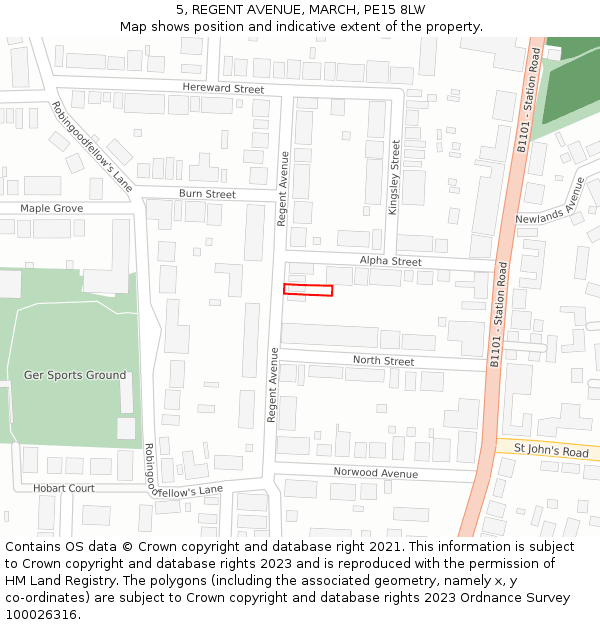 5, REGENT AVENUE, MARCH, PE15 8LW: Location map and indicative extent of plot