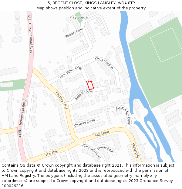 5, REGENT CLOSE, KINGS LANGLEY, WD4 8TP: Location map and indicative extent of plot