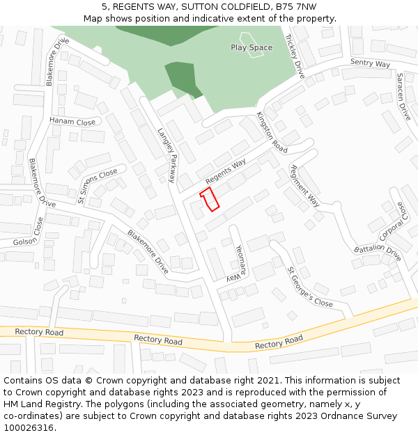 5, REGENTS WAY, SUTTON COLDFIELD, B75 7NW: Location map and indicative extent of plot