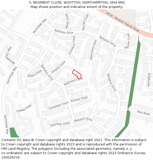 5, REGIMENT CLOSE, WOOTTON, NORTHAMPTON, NN4 6RQ: Location map and indicative extent of plot