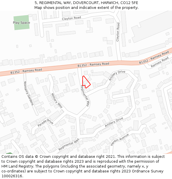 5, REGIMENTAL WAY, DOVERCOURT, HARWICH, CO12 5FE: Location map and indicative extent of plot