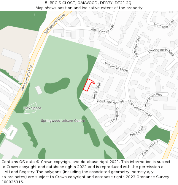 5, REGIS CLOSE, OAKWOOD, DERBY, DE21 2QL: Location map and indicative extent of plot