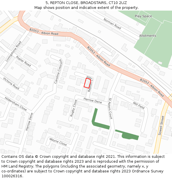 5, REPTON CLOSE, BROADSTAIRS, CT10 2UZ: Location map and indicative extent of plot