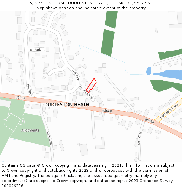 5, REVELLS CLOSE, DUDLESTON HEATH, ELLESMERE, SY12 9ND: Location map and indicative extent of plot