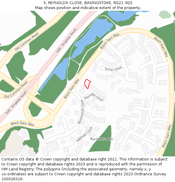 5, REYNOLDS CLOSE, BASINGSTOKE, RG21 3QS: Location map and indicative extent of plot