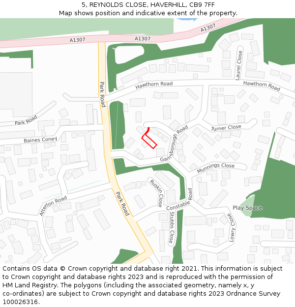 5, REYNOLDS CLOSE, HAVERHILL, CB9 7FF: Location map and indicative extent of plot