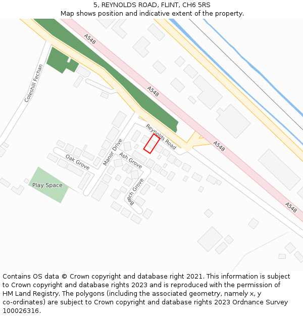 5, REYNOLDS ROAD, FLINT, CH6 5RS: Location map and indicative extent of plot