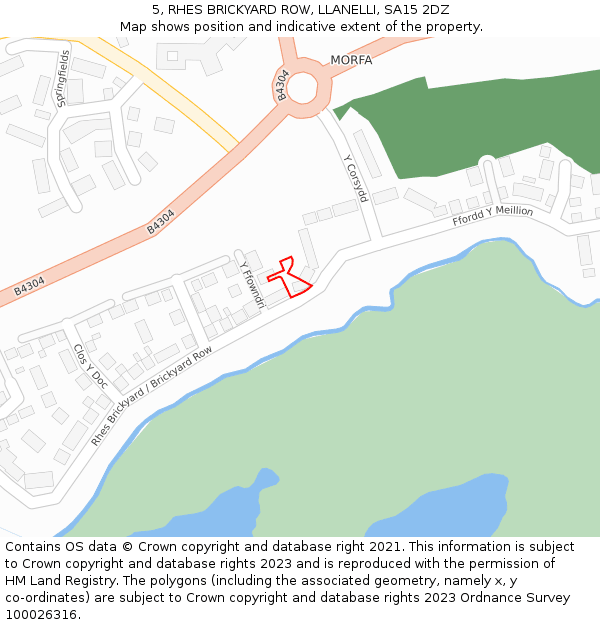 5, RHES BRICKYARD ROW, LLANELLI, SA15 2DZ: Location map and indicative extent of plot