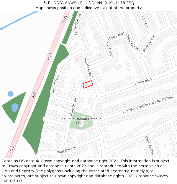 5, RHODFA ANWYL, RHUDDLAN, RHYL, LL18 2SQ: Location map and indicative extent of plot