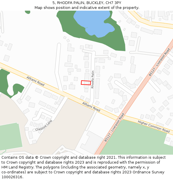 5, RHODFA PALIN, BUCKLEY, CH7 3PY: Location map and indicative extent of plot