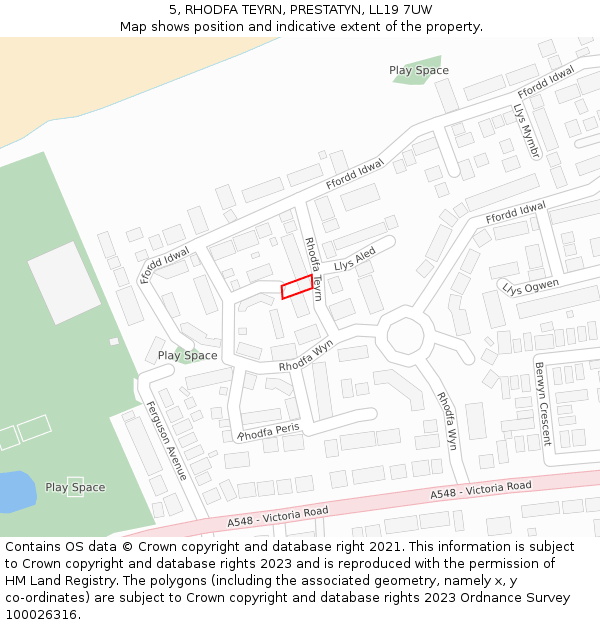 5, RHODFA TEYRN, PRESTATYN, LL19 7UW: Location map and indicative extent of plot