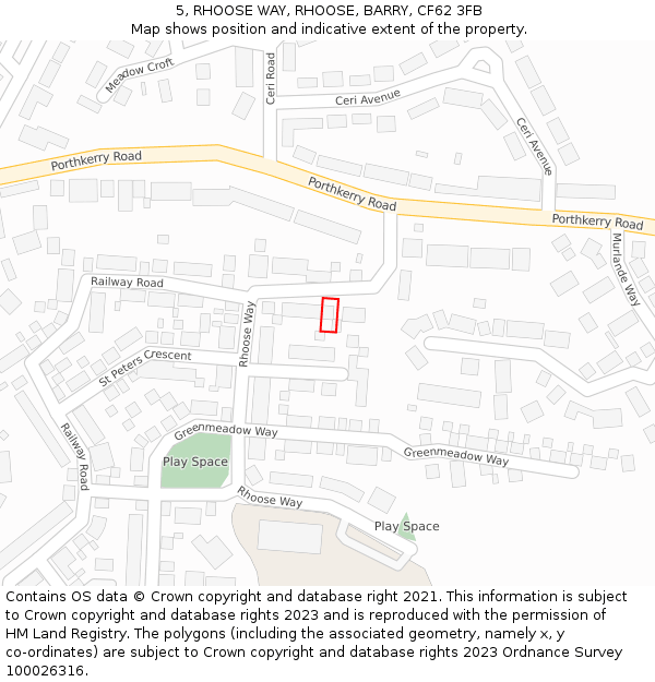5, RHOOSE WAY, RHOOSE, BARRY, CF62 3FB: Location map and indicative extent of plot