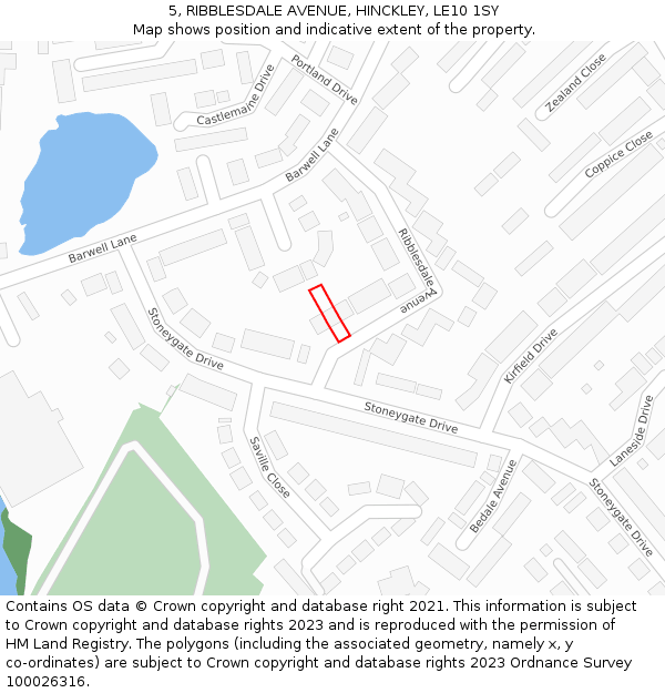 5, RIBBLESDALE AVENUE, HINCKLEY, LE10 1SY: Location map and indicative extent of plot