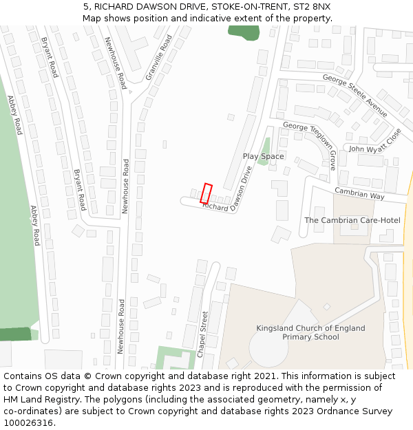 5, RICHARD DAWSON DRIVE, STOKE-ON-TRENT, ST2 8NX: Location map and indicative extent of plot