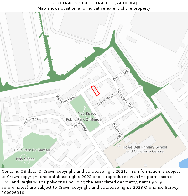 5, RICHARDS STREET, HATFIELD, AL10 9GQ: Location map and indicative extent of plot