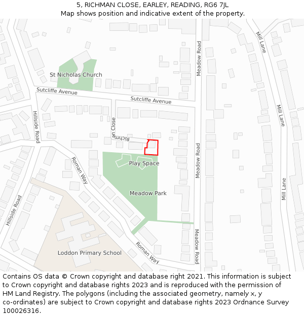 5, RICHMAN CLOSE, EARLEY, READING, RG6 7JL: Location map and indicative extent of plot