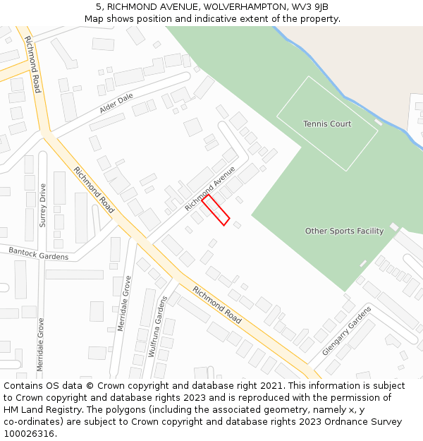 5, RICHMOND AVENUE, WOLVERHAMPTON, WV3 9JB: Location map and indicative extent of plot