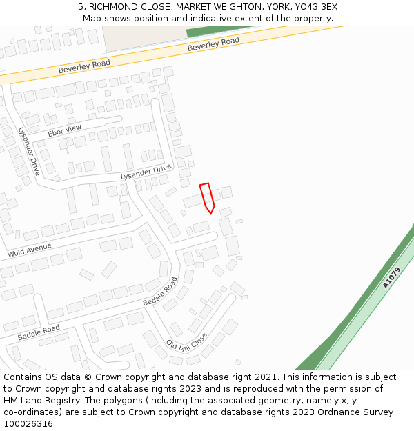 5, RICHMOND CLOSE, MARKET WEIGHTON, YORK, YO43 3EX: Location map and indicative extent of plot