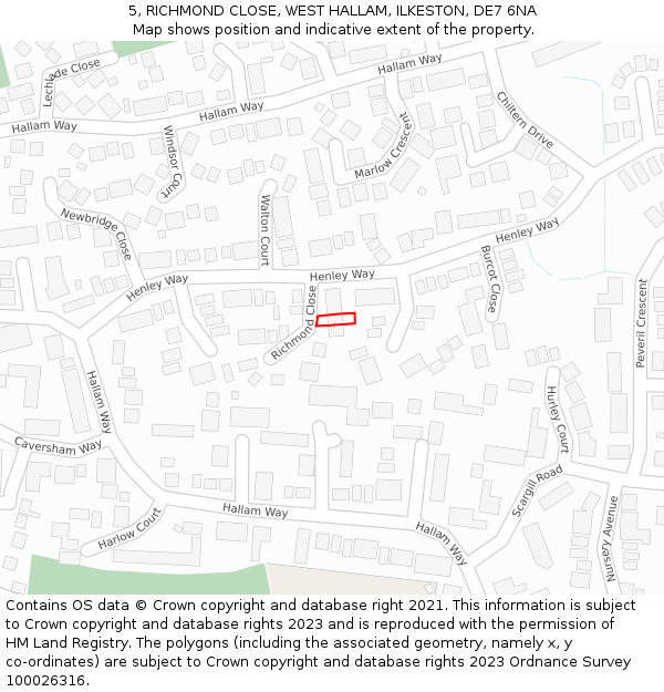 5, RICHMOND CLOSE, WEST HALLAM, ILKESTON, DE7 6NA: Location map and indicative extent of plot