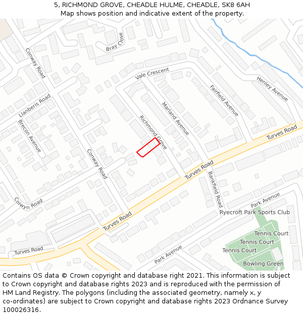 5, RICHMOND GROVE, CHEADLE HULME, CHEADLE, SK8 6AH: Location map and indicative extent of plot