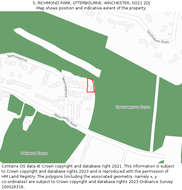 5, RICHMOND PARK, OTTERBOURNE, WINCHESTER, SO21 2DJ: Location map and indicative extent of plot